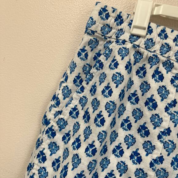 J.Crew Linen Blend Blue White Tile Print Shorts SZ S Summer Vacation Beachwear - Picture 4 of 11